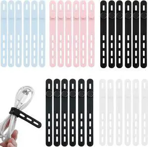 30Pcs Silicone Cable Ties Reusable Cord Organizer for Electronics Adjustable Fastening Cable Straps Wire Organizer High Elasticity Cord Wraps for Fastening Earphone Charger (5 Colors)