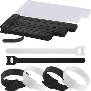 120PCS Reusable Cable Ties for Cords Black + White Nylon Cable Straps Adjustable Computer Cord Organizer for Desk Wire Management 6/7/8 Inch