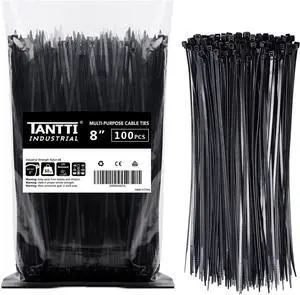 Zip Ties 8 inch Black Zip Ties with 50 Pounds Tensile Strength Cable Ties 100 Pack by Tantti Supply