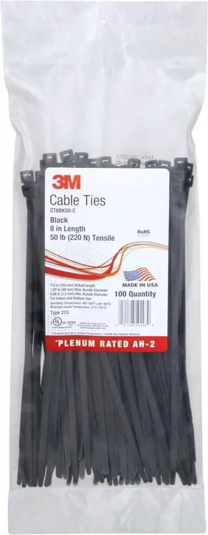 Cable Tie Black 50 lb Tensile Strength 8 Black Bag of 100 Pieces of Standard Nylon Cable Ties