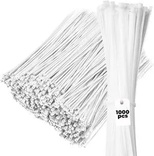 11-Inch White Zip Ties 1000-Pack - Heavy Duty Self-Locking Nylon Cable Ties with 50 lbs Tensile Strength - Indoor and Outdoor Cable Management Wire Tie - UV Resistant Zip Tie Wraps