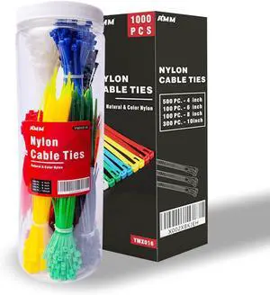 Cable Zip Ties1000 Pack colored zip ties Assorted Sizes 4 6 8 and 10 inches with a plastic storage jarMulti-Purpose Self-Locking Nylon Cable Ties Cord Management Ties Wire Ties for Home Office
