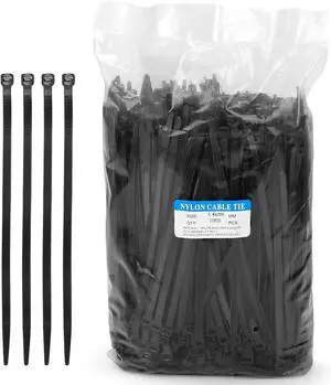 Black Zip Ties 8 inch 1000 pack Heavy Duty with Tensile Strength 75lbs Cable Ties UV Resistant Industrial Self Locking 8 Zipties Bulk Nylon Wire Tie Wraps Workshop Camping Outdoor Use Zcpotizi