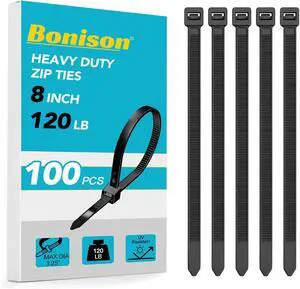 Zip Ties 8 inch Heavy Duty Zip Ties with 120 Pounds Tensile Strength Black Cable Ties for Multi-Purpose Use Self-Locking UV Resistant Nylon 100 Pcs