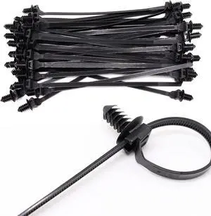 Push Mount Zip Ties 8 inch Cable Zip Tie Black Wire Tie with Push Pin Fir Tree Zip for Indoor and Outdoor (100 Pack)