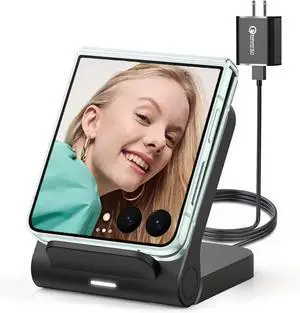 Wireless Charger for  Galaxy Z Flip 15W Fast Wireless Charging Stand Compatible with Z Flip 7/6/5/4 for Motorola Razr/Razr+/Razr Ultra 2025 Non-Fold (QC3.0 Adapter Included) Black
