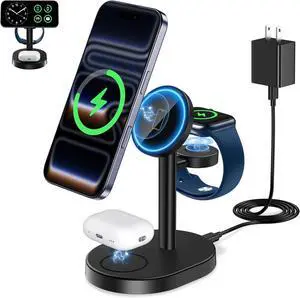 2025 3 in 1 Wireless Charging Station for  MagSafe Charger 15W Fast Magnetic Mag-Safe Charger Stand for iPhone 17 16 15 14 13 12  Watch AirPods Series Gifts for Men