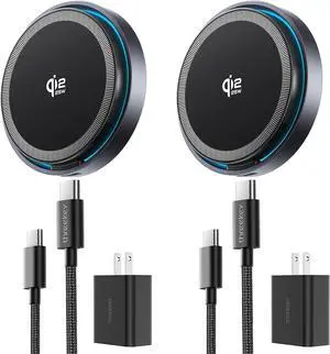 for MagSafe Charger 2 Pack Qi2 25W Fast Charging Pad with Cooling Fan Magnetic Wireless Charger with 6.6ft Cable for iPhone 17/16/15 Series (2 Adapters Included)