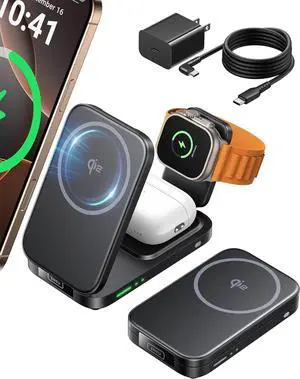 3 in 1 Wireless Charging Station Qi2 Certified 15W Travel Charger for Multiple Devices Foldable Magnetic Wireless Charger Stand for iPhone 17 16 15 14 13 12 Series Watch AirPods 3 in 1 Wireless Charging Station Qi2 Certified 15W Travel Charger for Multiple Devices Foldable Magnetic Wireless Charger Stand for iPhone 17 16 15 14 13 12 Series Watch AirPods