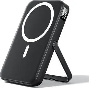 for Magsafe Battery Pack 10000mAh Power Bank with Foldable Stand Portable Charger PD 22.5W Fast Charge Travel Essential Wireless Charger for iPhone 17/16/15/14/13/12 SeriesBlack