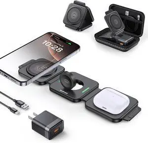 3 in 1 Charging Station for  Foldable Travel Wireless Charger for iPhone 17 16 15 14 13 12 Pro Max Plus Magnetic Wireless Charging Pad for AirPods Wireless Charger for iWatch Series