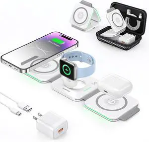 3 in 1 Charging Station for  Wireless Charger Pad for iPhone 17/16e/16/15/14/13/12/Pro/Max/Mini Magnetic Foldable Charger for AirPods 2/3/4/Pro/Pro 2/Pro 3 & for iWatch Series