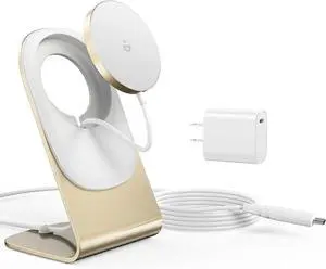 Magnetic Wireless Charger for iPhone 17/16/15/14/13/12 - Mag Charger+20W USB C Adapter Fast Wireless Charging Stand/Pad with 5ft Cable for iPhone 17/16/15/14/13/12 Pro Max Plus Mini 17 Air Gold
