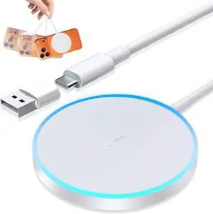 Wireless Charger for iPhone 15W Mag Safe Charger Fast Charging Pad Compatible with iPhone 17 Air iPhone 17 Pro/17/16/15/14/13/12/11/X/8 Series Built-in 3FT Power Cable