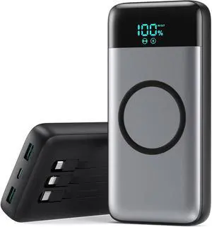 Wireless Portable Charger 40800mAh for iPhone with 3 Built-in Cables 7-in-1 15W Wireless Charging USB C Power Bank 25W PD QC4.0 Fast Charging Travel Essential Battery Pack for iPhone 17/16/15 Android