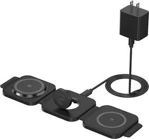Wireless Charging Station for  Multiple Devices - 3 in 1 Foldable Magnetic Wireless Charger - Travel Charging Pad for iPhone 16 15 14 13 12 Pro Max Plus Watch & AirPods (Black)