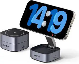 MagFlow Magnetic Foldable Charging Station 2-in-1 Fast Wireless Charger Compatible with iPhone 17 17 Air 17 Pro 17 Pro Max 16 15 14 13 12 Airpods3 2 Pro (No AC Adapter)