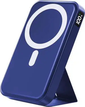 Magnetic Power Bank 10000mAh Wireless Portable Charger with 20W USB-C Fast Charging Foldable Stand & LED Display Battery Pack Compatible with iPhone 16/15/14/13/12 Blue