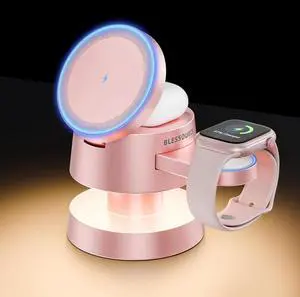 4-in-1 Magnetic Wireless Charging Station for iPhone 17/15/14/13 Pro Max with Night Light Wireless Charging Station Fast Charging for  Watch AirPods & Multiple Devices