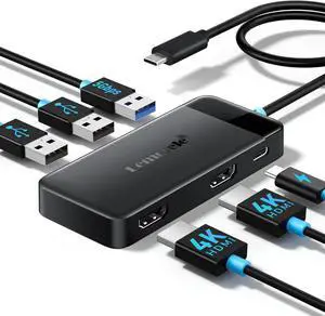 Docking Station Dual Monitor 6 in 1 USB C Hub Multiport Adapter w/2 HDMI 4K 5Gbps USB3.0 & 2 USB2.0 100W PD Charging - USB C Dock for Laptop //HP/MacBook/Surface - Plug and Play