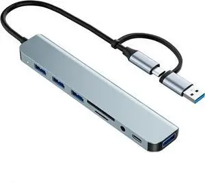 USB C/USB Hub Multiport Adapter USB 3.0 Hub Aluminum 8 in 1 USB Splitter with SD/TF Card Reader 1 x USB 3.0 3 x USB 2.0 1 x USB C and 3.5mm Audio Output for MacBook Pro Air iPad Pro Laptop