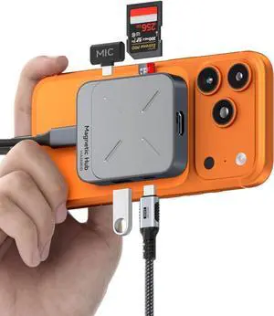 Magnetic USB C Hub with Magsafe for iPhone 17 16 15 Pro Max 7 in 1 Type-C Docking Station 4K@60Hz HDMI SD3.0 TF3.0 Card Solt 100W PD 10Gbps USB-C AUX for MacBook Pro Air iPad Pro (TC100)