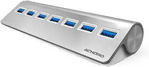 Achoro 7 Ports USB 3.0 Hub - Triangle Aluminum Alloy - High-Speed USB Port Expander - Compatible with PC iMac MacBook Windows Desktop and More  Computer Multiple USB HUB (Silver)