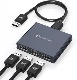 DisplayPort Splitter 3 Monitors 4K60Hz DP Splitter Extended Display 1 in 3 Out DisplayPort to Triple DP for PC Monitor (Mac OS Does Not Support MST DP Cable Not Included)
