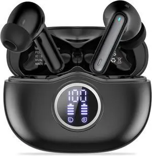 A10 Pro Wireless Earbuds Bluetooth 5.3 HiFi Stereo 50H Playback LED Digital Display Earphones ENC Noise Cancelling Mic Ergonomic Sport Headphone Headset for Gym/Running/Work-Black