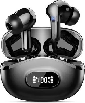 Wireless Earbuds Bluetooth Headphones 5.4 HiFi Stereo Ear Buds with 4 ENC Noise Cancelling Mics 48H Bluetooth Earbuds with Dual LED Display IP7 Waterproof in Ear Earphones for Android iOS Black