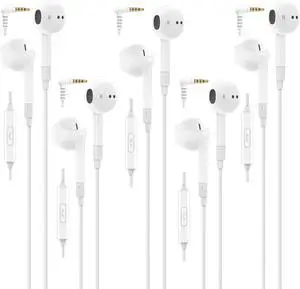 FEROX 5 Pack Wired Earbuds in-Ear Headphones 5 Year Warranty Earphones with Microphone Noise Isolation for 3.5mm Jack Ear Buds for iPhone  Computer Laptop Kids School Students