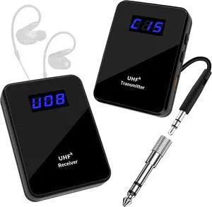 UHF Wireless in Ear Monitor System with Transmitter Clip on Receiver Low Latency One to Many Auto-Pairing Wireless IEM for Band Rehearsal Studio Church Live Broadcast