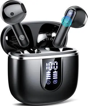 Wireless Earbuds 2025 Bluetooth 5.4 Headphones with 3D Bass Stereo 40H Ultralight in-Ear Buds Bluetooth Earbuds with 4 ENC Noise Cancelling Mic USB-C LED IP7 Waterproof Earphones for Android iOS