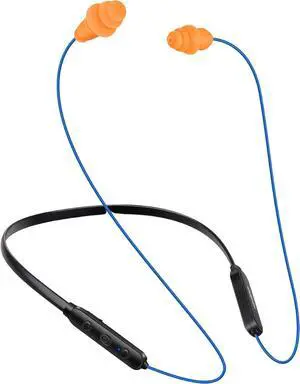Noise Reduction Wireless Neckband Headphones with Qualcomm aptX HD 27dB NRR CVC Noise Cancelling Mic & Controls and 20H Playtime for Work Safety OSHA Compliant - Blue Wire Orange Earbuds