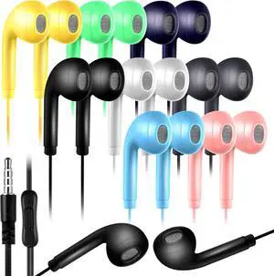 50 Pack Bulk Earbud Headphones with Mic Student in Ear Earbuds Classroom Wired Ear Buds with 3.5mm Headphone Plug for Kids Adults School Library Museum Travel Plane Tablet(Multicolor Simple)