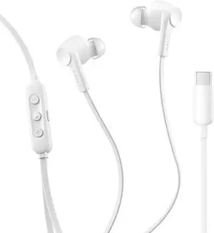 SoundForm Active Noise Cancelling Earbuds Wired with USB C Connector IPX5-Rated in-Ear Earphones w/Microphone for iPhone 17/16/15 iPad mini Galaxy S25 Google Pixel 10 & More - White