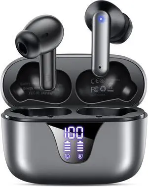 Wireless Earbuds Bluetooth Headphones 50H Playtime Ear Buds with Mic LED Digital Display Charging Case IPX7 Waterproof Deep Bass Stereo in-Ear Earphone for iPhone Andriod Phone