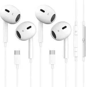 2 Pack-USB C Headphones for iPhone 17/16/15 Type C Earbuds Wired Earbuds with Microphone & Remote Control Noise Cancelling Earphones Compatible with iPhone 17/16/15 Pro Max iPad Most USB C Jack