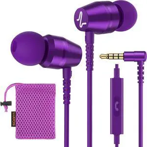 OMNITONE Wired Earbuds in-Ear Headphones 5 Years Warranty Earphones with Microphone 3.5 mm Jack Corded Ear Buds Videoconference for iPhone  Laptop Kids School Students - Purple