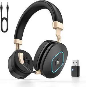 Wireless Headset with Mic for Work Bluetooth Headphones with Microphone Hybrid Mode Wireless/Wired Dual AI Noise Cancellation Retractable Boom Mic USB Dongle & Mute for Home/Office/PC/Cell Phones