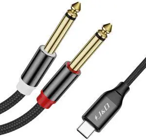 USB C to Dual 6.35mm 1/4 inch Stereo Splitter Y Cable USB Type C to Dual 6.35 mm 1/4 inch TS Audio Cord for iPhone 15/15 Plus/15 Pro/15 Pro Max Tablet Laptop Amplifier Mixer 3.3 Feet