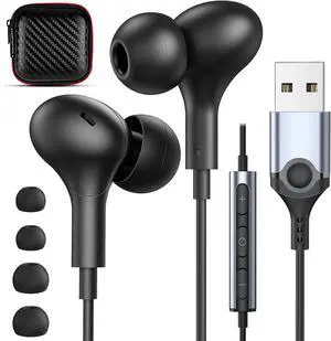 USB Headphones with Microphone for Laptop 7.5ft Magnetic Wired Earbuds Noise Isolation in-Ear Earphones with Mute Volume Control Stereo Bass for PC Desktop Dell HP Acer Laptop Meetings/Music School