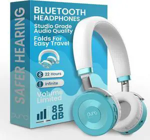 JuniorJam Plus Volume-Limiting Wireless Bluetooth Headphones for Kids Secure Audio with Adjustable On-Ear Design 22-Hour Battery Life Ideal for Tablets Smartphones & PCs - Teal