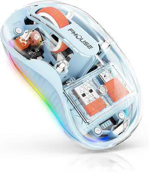 Unique Transparent Wireless Mouse Dual Bluetooth & 2.4GHz for Multi Device USB-C Receiver Ideal for MacBook/Laptops Rechargeable Silent Portable Cool LED Enhanced Durability - Blue