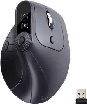 Ergonomic Vertical Mouse with LED Screen Knob Control 5 Programmable Buttons 57° Angle 4-Device Connect(2.4G /Bluetooth/Wired) 800-2400 DPI Rechargeable Mice for Windows Mac Laptop PC