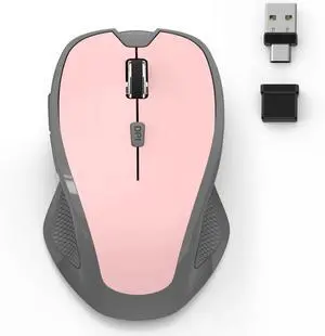 Bluetooth Wireless Computer Mouse for Laptop PC Mac 2.4G Ergonomic Cordless Mouse Jiggler with USBA/USBC Receiver & Type-C Adapter 3 DPI Levels 6 Buttons Rechargeable Mice for Office&Home-PINK Bluetooth Wireless Computer Mouse for Laptop PC Mac 2.4G Ergonomic Cordless Mouse Jiggler with USBA/USBC Receiver & Type-C Adapter 3 DPI Levels 6 Buttons Rechargeable Mice for Office&Home-PINK