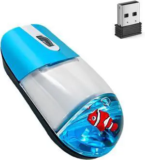 Wireless Mouse Cute Blue Aqua Water Mice Aesthetic Clear Silent Optical Portable Lightweight Retro Mice for PC Laptop Computer Macbook Kids Girl Women Gift with Liquid Water & Floater Clownfish