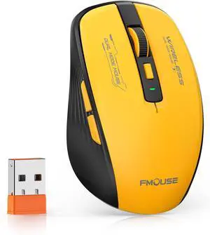 Wireless Mouse (Bluetooth & 2.4GHz USB) with Forward/Backward Side Keys Silent Click Ergonomic Portable AA Battery Mice for Laptop/Mac/iPad - Office & Travel Use Yellow & Black