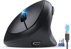 Ergonomic Mouse Bluetooth Wireless Vertical Mouse Rechargeable Battery Quiet Clicks 4800 DPI Adjustable BT5.0/3.0 & 2.4G Connect Easy to use Wide Compatibility - Black