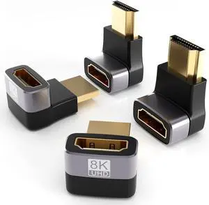 8K@60Hz Right Angle HDMI Adapter 90 Degree and 270 Degree HDMI Adapter (4 Pack)
